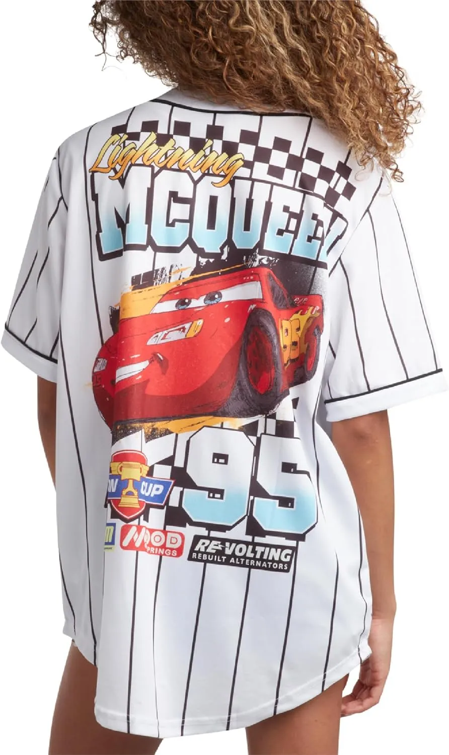 Disney Womens Baseball Jersey - Mickey Mouse Lightning McQueen Marie, Lilo and Stitch Womens Baseball Shirt (Sizes: S-XL)