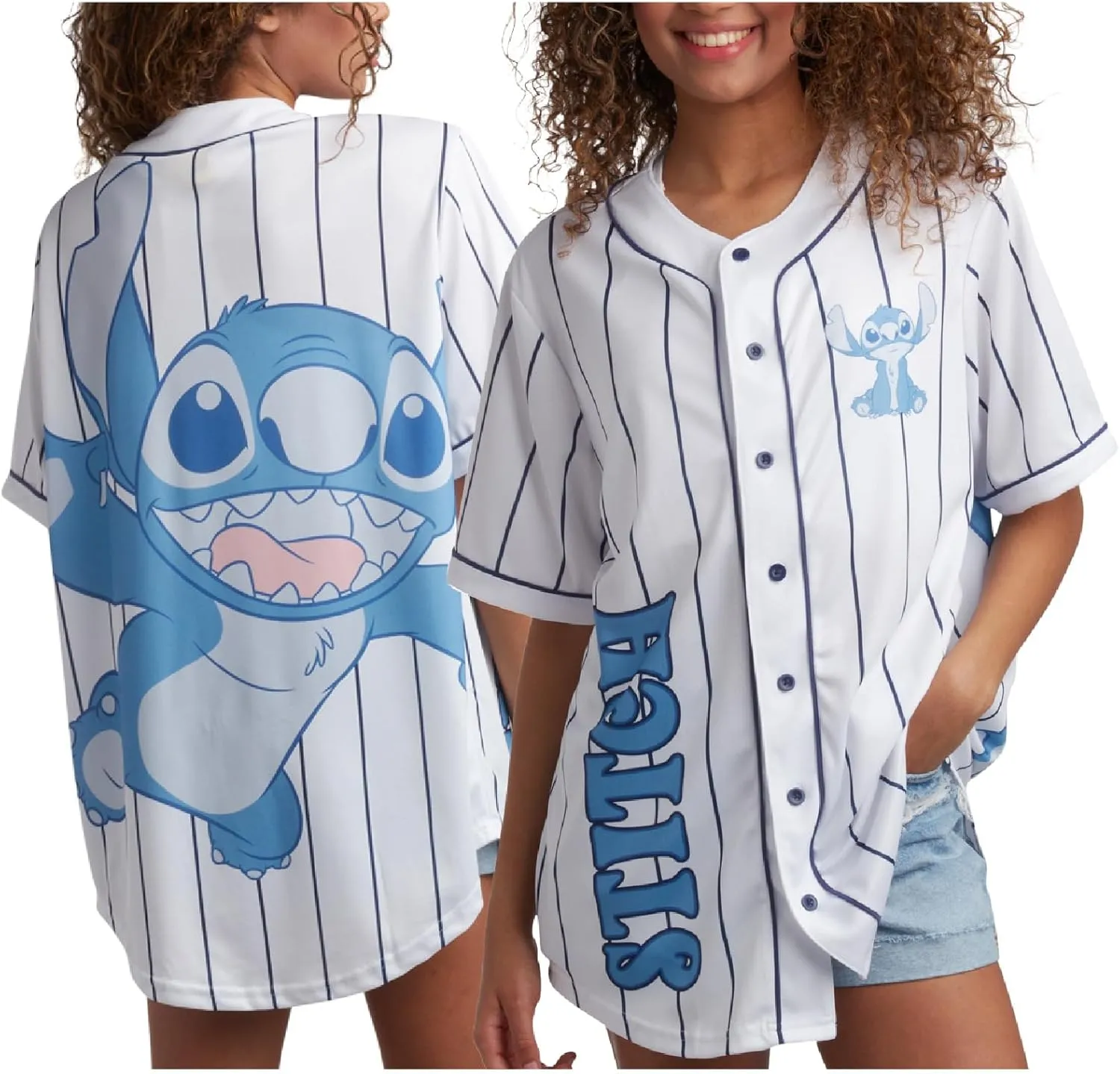 Disney Womens Baseball Jersey - Mickey Mouse Lightning McQueen Marie, Lilo and Stitch Womens Baseball Shirt (Sizes: S-XL)