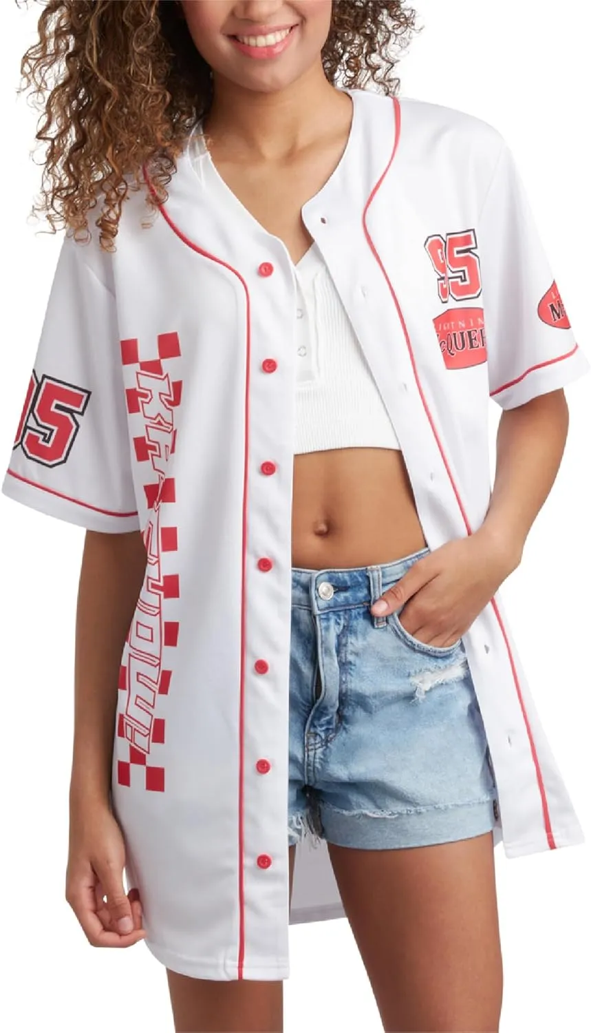 Disney Womens Baseball Jersey - Mickey Mouse Lightning McQueen Marie, Lilo and Stitch Womens Baseball Shirt (Sizes: S-XL)