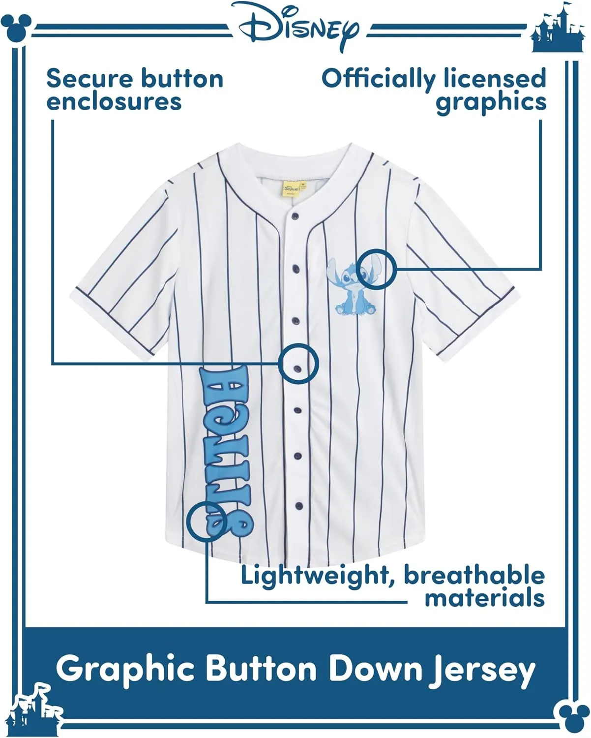 Disney Womens Baseball Jersey - Mickey Mouse Lightning McQueen Marie, Lilo and Stitch Womens Baseball Shirt (Sizes: S-XL)