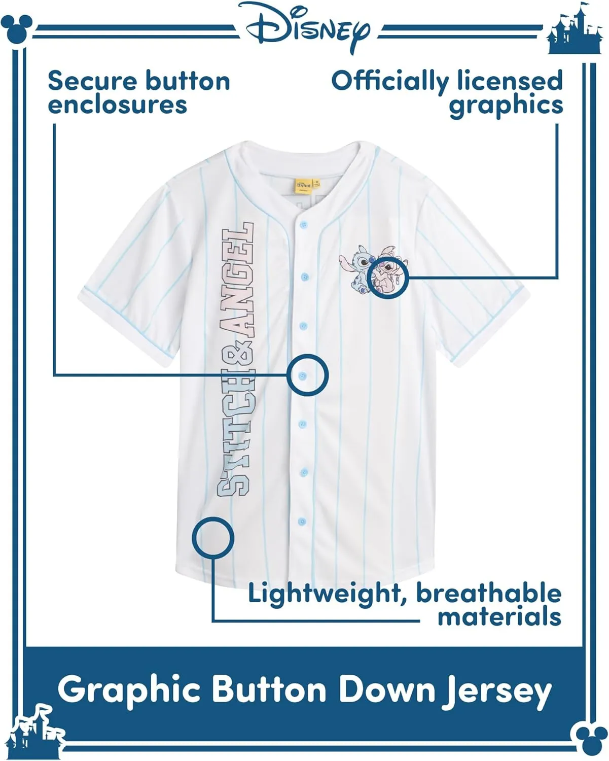 Disney Womens Baseball Jersey - Mickey Mouse Lightning McQueen Marie, Lilo and Stitch Womens Baseball Shirt (Sizes: S-XL)