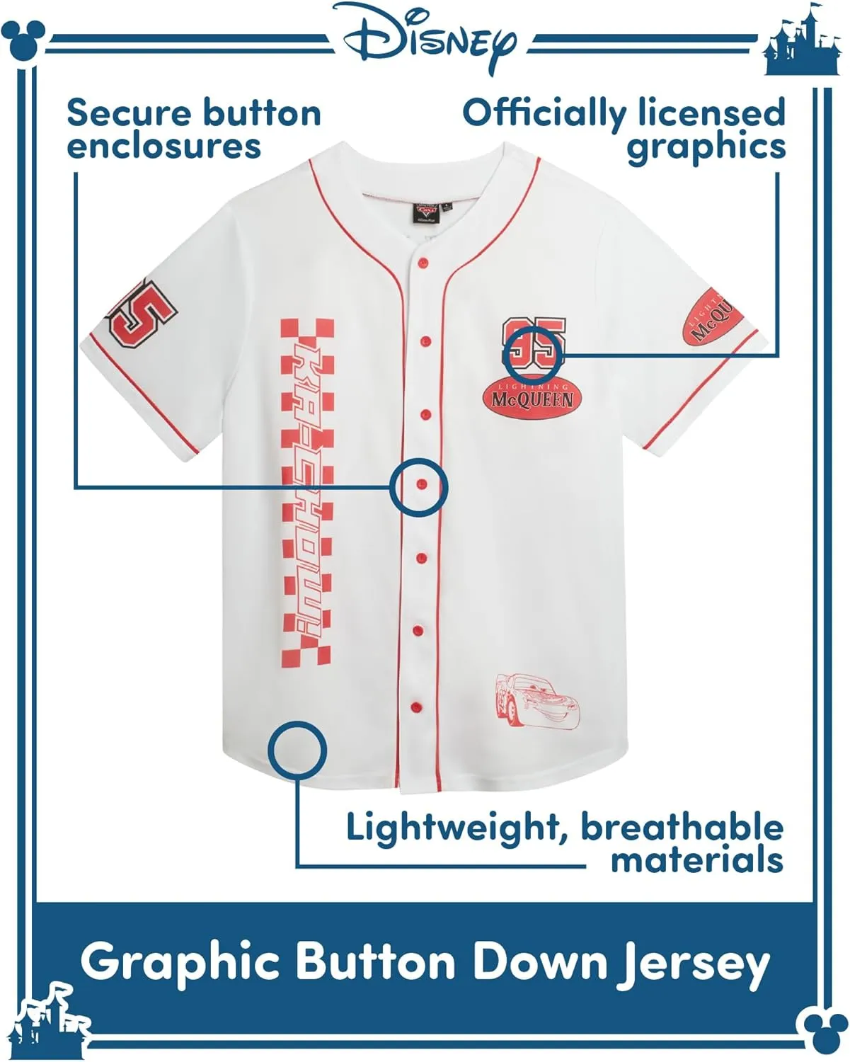 Disney Womens Baseball Jersey - Mickey Mouse Lightning McQueen Marie, Lilo and Stitch Womens Baseball Shirt (Sizes: S-XL)