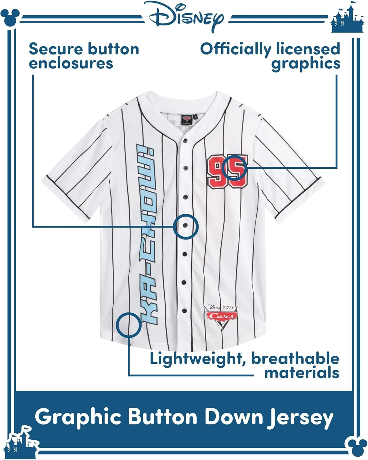 Disney Womens Baseball Jersey - Mickey Mouse Lightning McQueen Marie, Lilo and Stitch Womens Baseball Shirt (Sizes: S-XL)