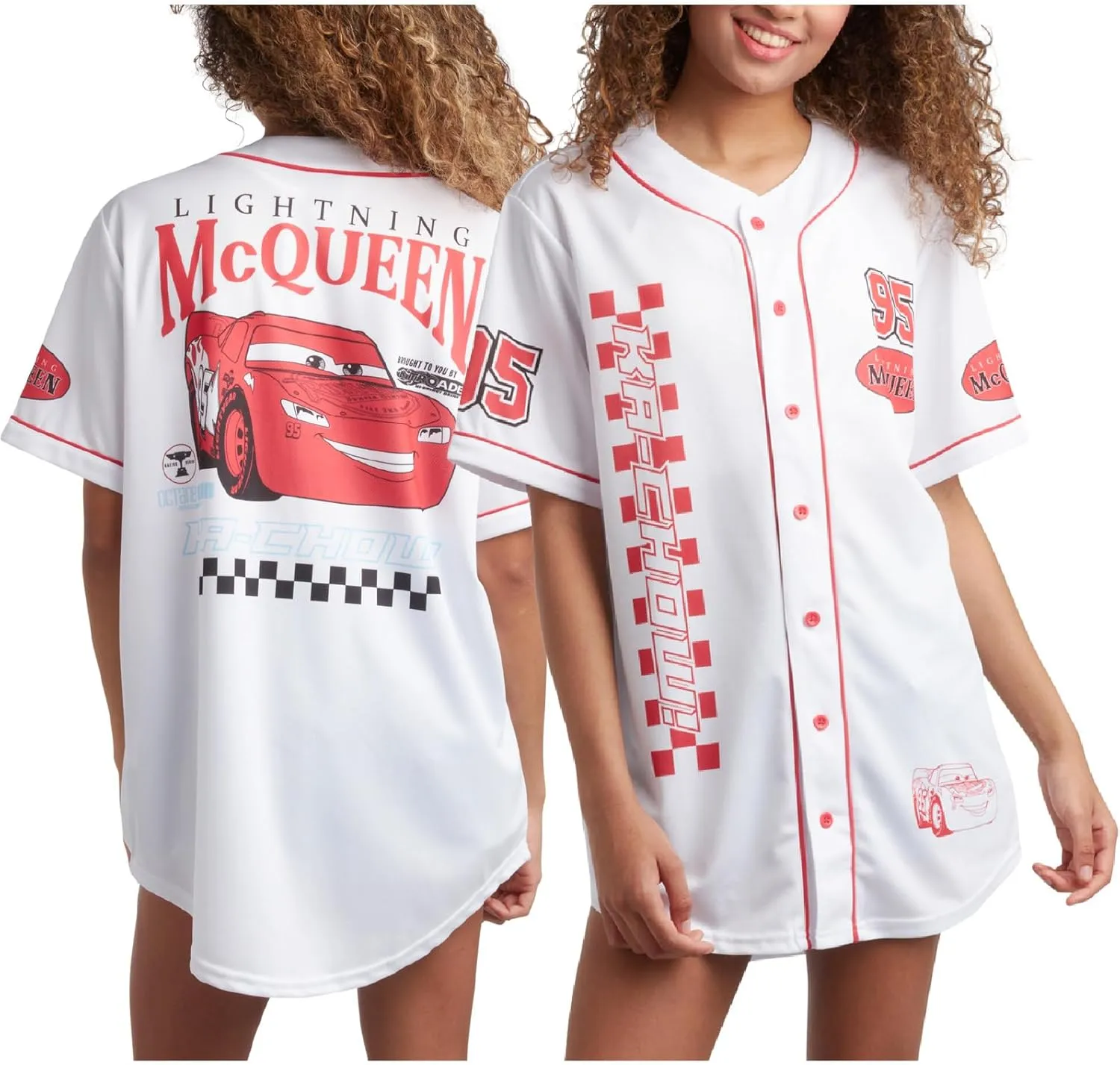Disney Womens Baseball Jersey - Mickey Mouse Lightning McQueen Marie, Lilo and Stitch Womens Baseball Shirt (Sizes: S-XL)