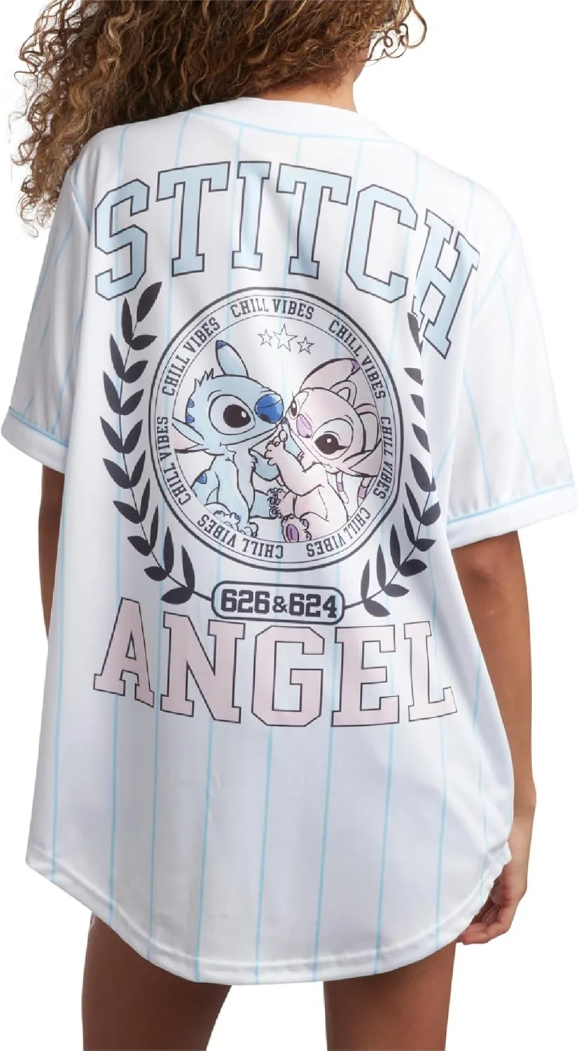 Disney Womens Baseball Jersey - Mickey Mouse Lightning McQueen Marie, Lilo and Stitch Womens Baseball Shirt (Sizes: S-XL)