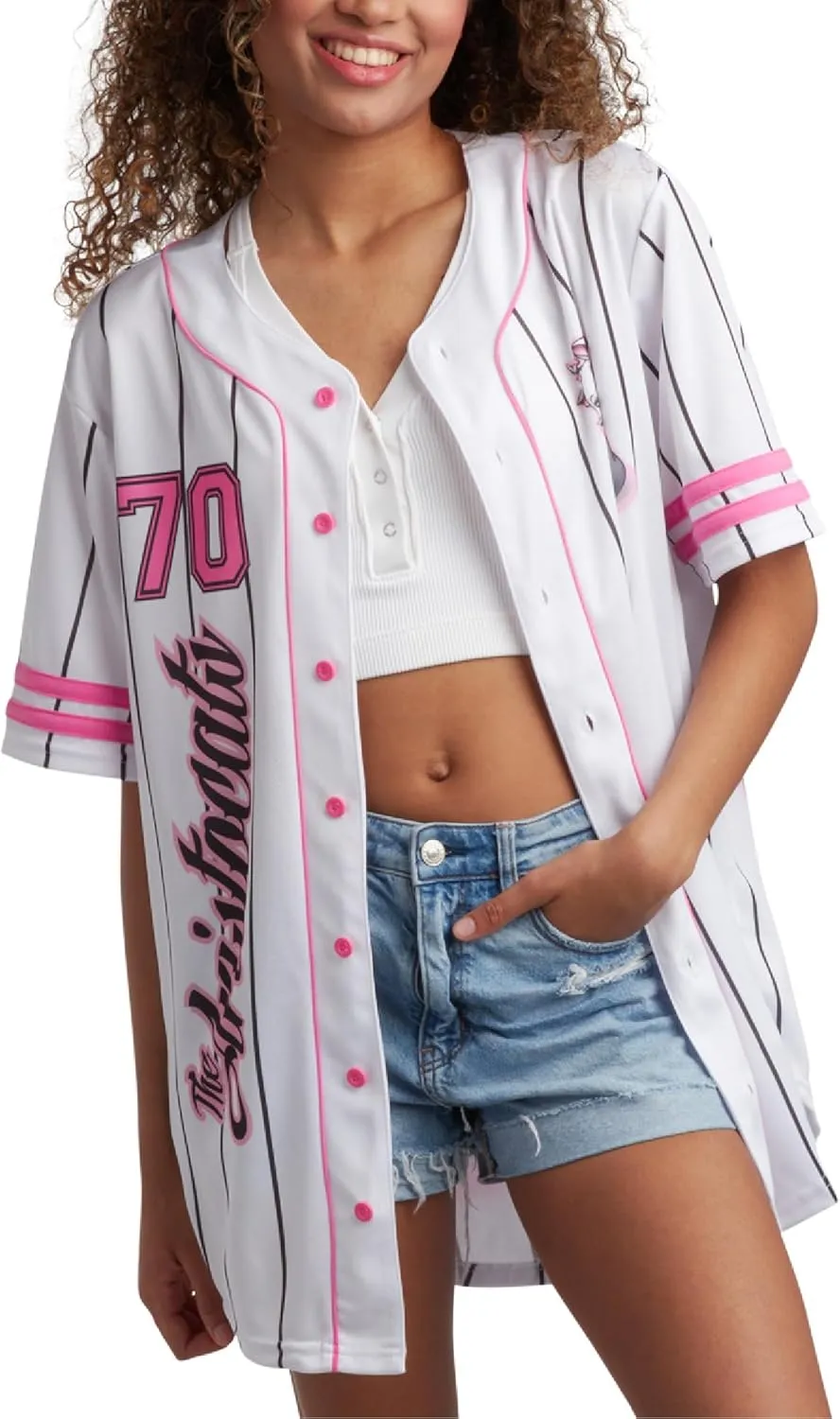 Disney Womens Baseball Jersey - Mickey Mouse Lightning McQueen Marie, Lilo and Stitch Womens Baseball Shirt (Sizes: S-XL)