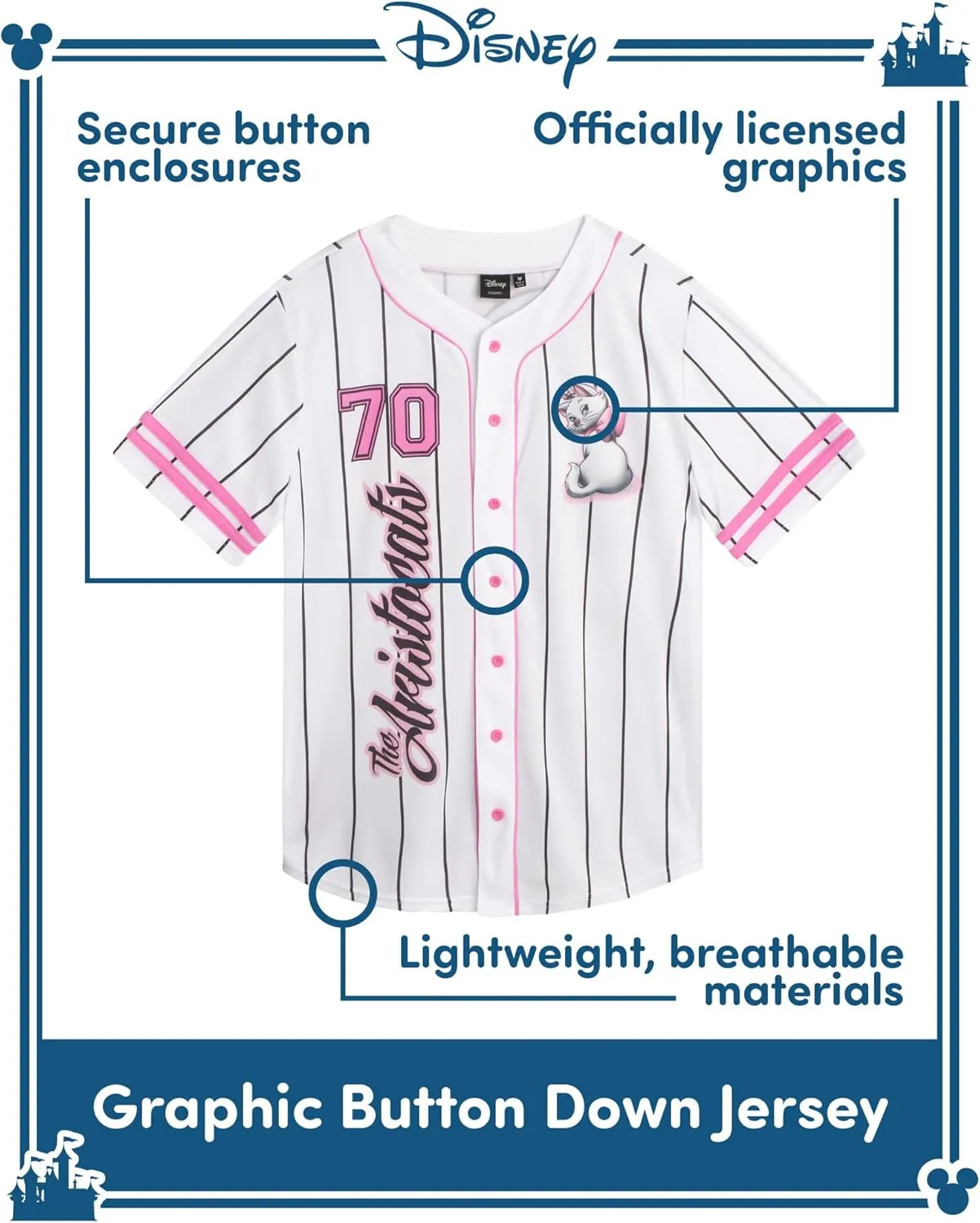 Disney Womens Baseball Jersey - Mickey Mouse Lightning McQueen Marie, Lilo and Stitch Womens Baseball Shirt (Sizes: S-XL)