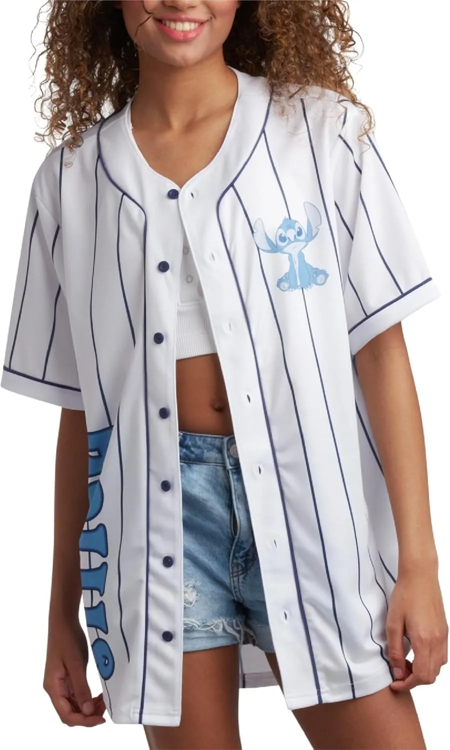 Disney Womens Baseball Jersey - Mickey Mouse Lightning McQueen Marie, Lilo and Stitch Womens Baseball Shirt (Sizes: S-XL)