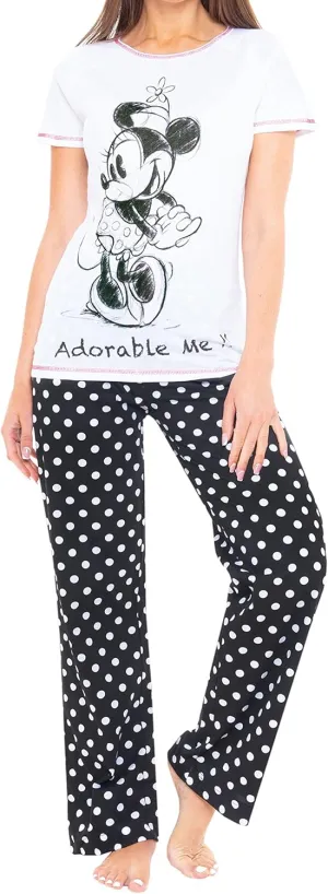 Disney Womens Pajamas | Minnie Mouse Pajama Set | Cotton Pajamas for Women Size XLarge White
