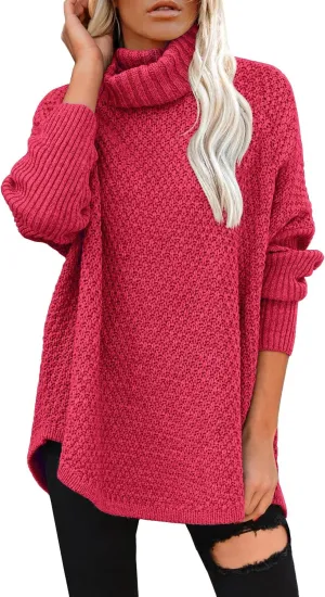 DOROSE Women's Oversized Turtleneck Long Sleeve Casual Pullover Knit Tunic Sweater