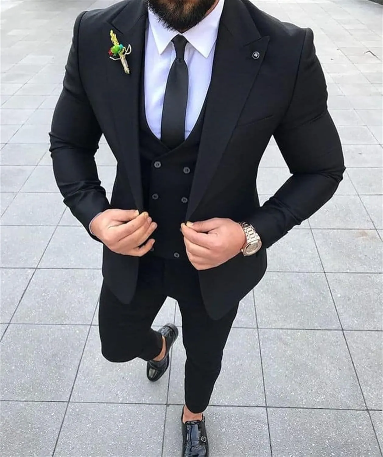 Double Breasted Suit Men 3 Piece Men's Suits Slim Fit Peak Lapel Suit one Button Blazer Vest Pants for Men Wedding