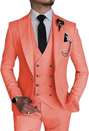 Double Breasted Suit Men 3 Piece Men's Suits Slim Fit Peak Lapel Suit one Button Blazer Vest Pants for Men Wedding