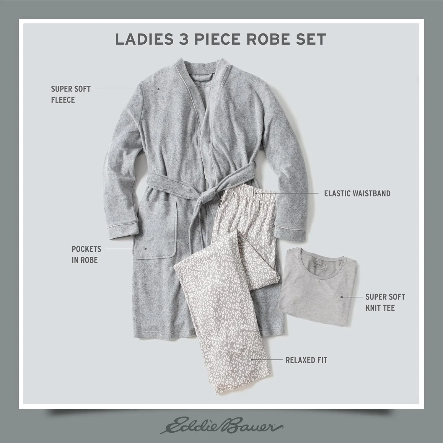 Eddie Bauer Womens Pajama Set  3 Piece Sleepwear Set - Bathrobe, T-Shirt, and Lounge Pants Set for Women (S-XXL)