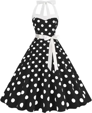 EFOFEI Women's Slim Fit Audrey Hepburn Dress Summer Vintage Sleeveless Dress Festival Party Halter Neck Dress