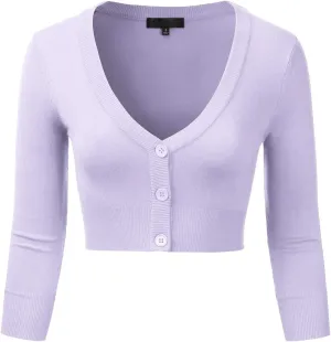EIMIN Women's Button Down 3/4 Sleeve Cropped Bolero Cardigan Sweater (S-3XL)