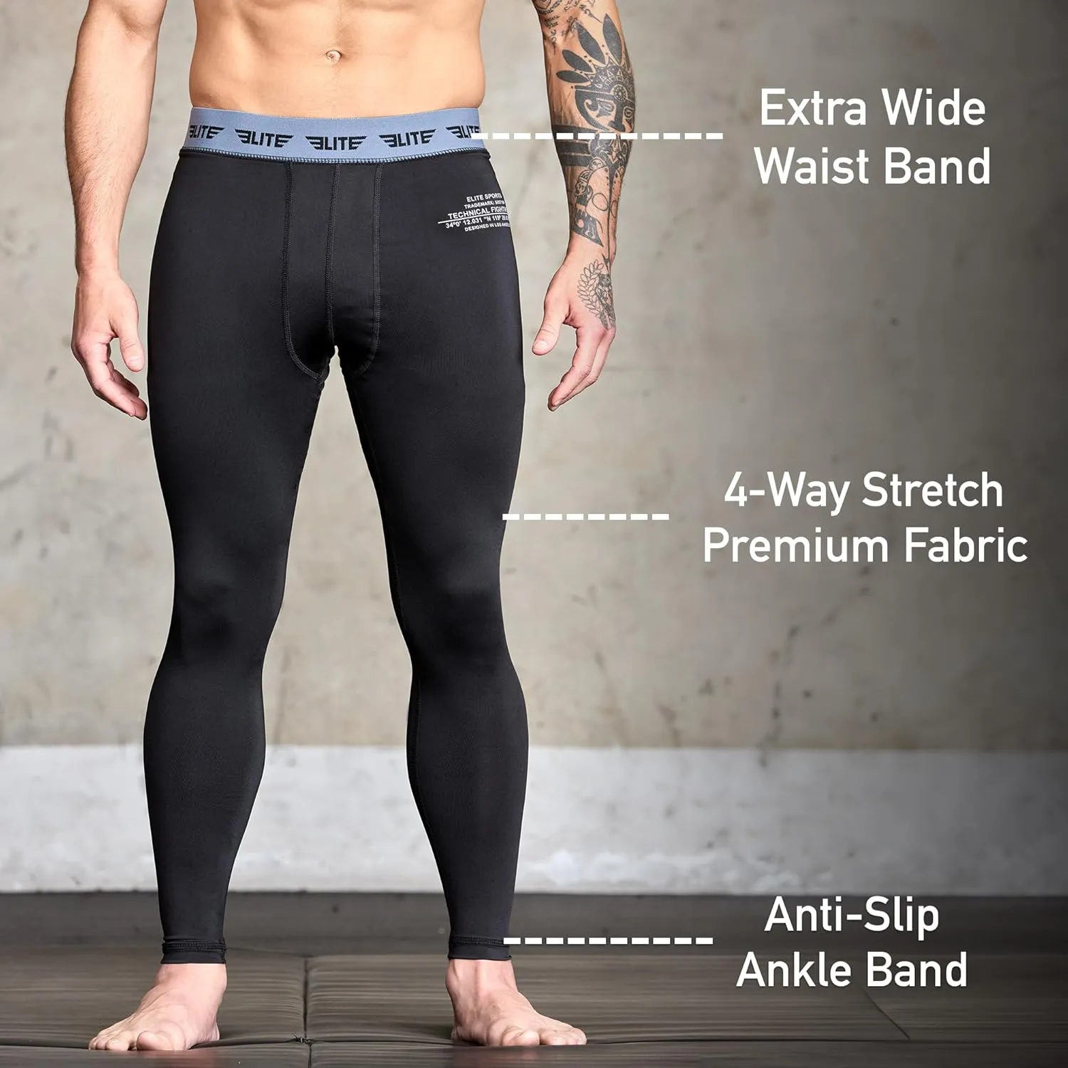 Elite Sports Mens BJJ Spats Leggings Tights, Best Jiu Jitsu MMA no Gi spat Compression Pants for Men