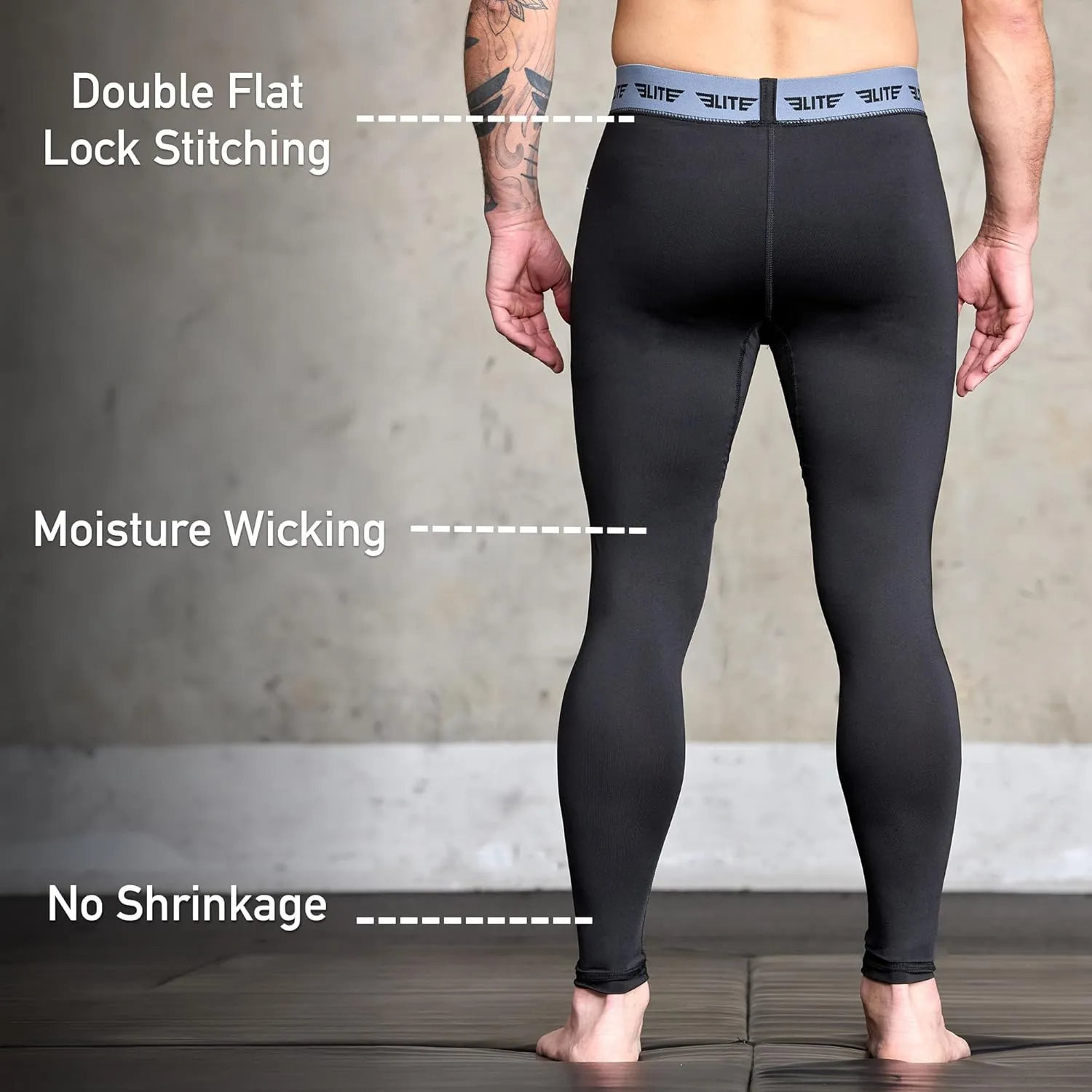 Elite Sports Mens BJJ Spats Leggings Tights, Best Jiu Jitsu MMA no Gi spat Compression Pants for Men