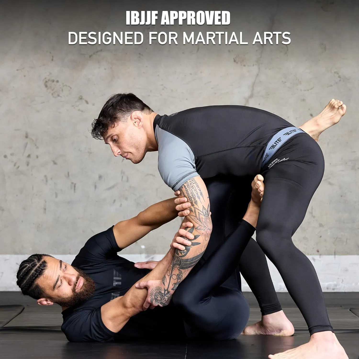 Elite Sports Mens BJJ Spats Leggings Tights, Best Jiu Jitsu MMA no Gi spat Compression Pants for Men
