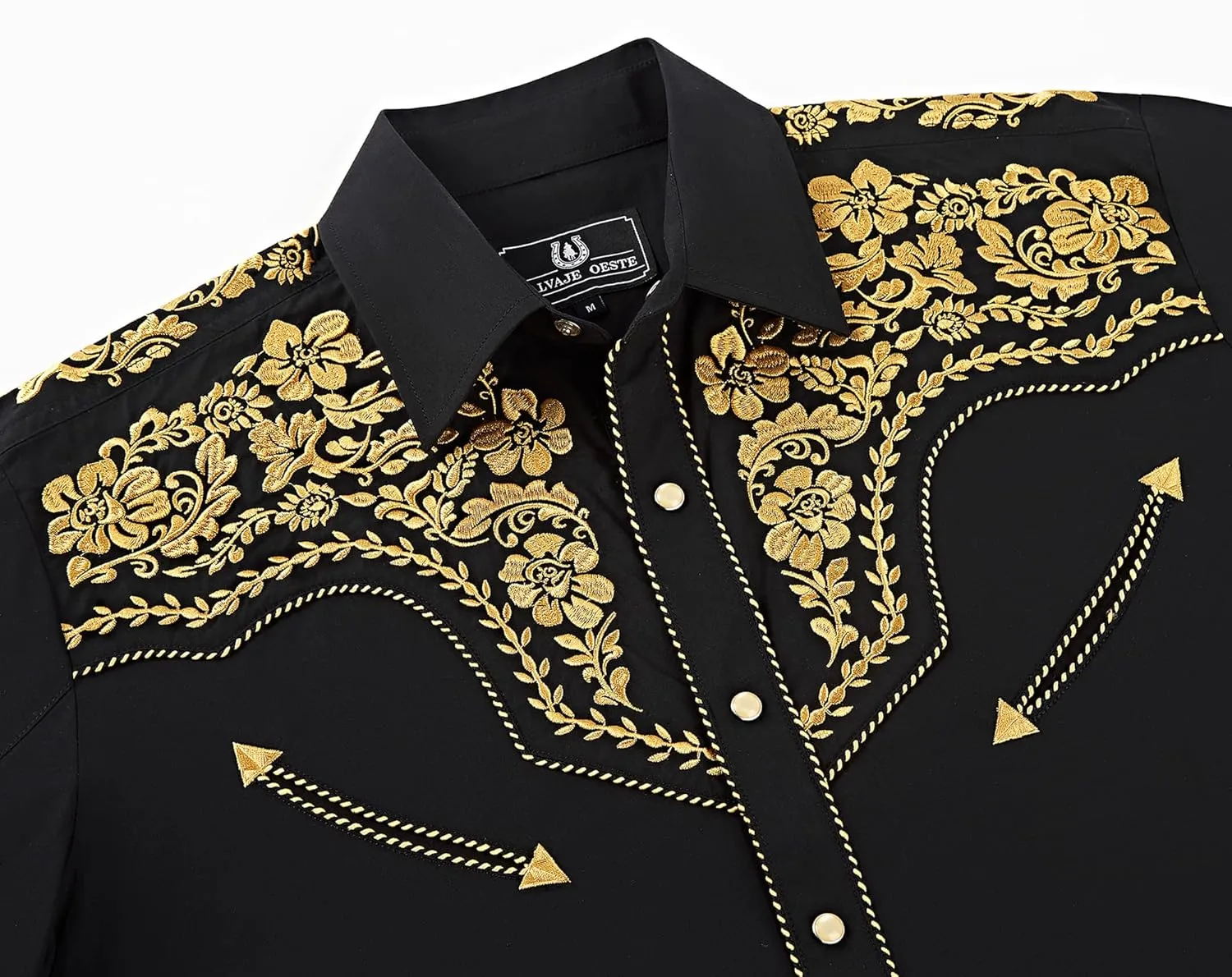 Embroidered Western Cowboy Shirts for Men Snap Button Long Sleeve Shirt with Western Cowboy Embroidery