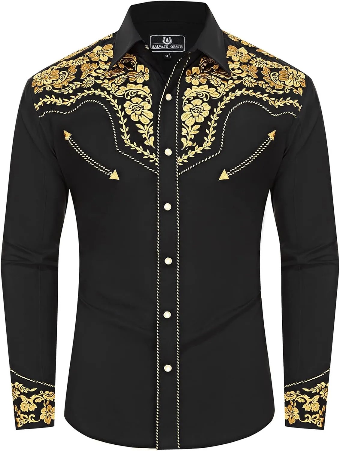 Embroidered Western Cowboy Shirts for Men Snap Button Long Sleeve Shirt with Western Cowboy Embroidery