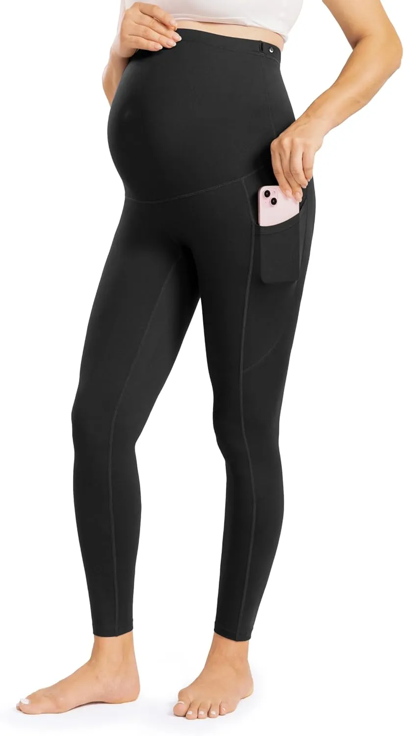 Enerful Womens Maternity Leggings with Pockets Workout Legging Pants Buttery Soft Pregnancy Active Wear Yoga Tights