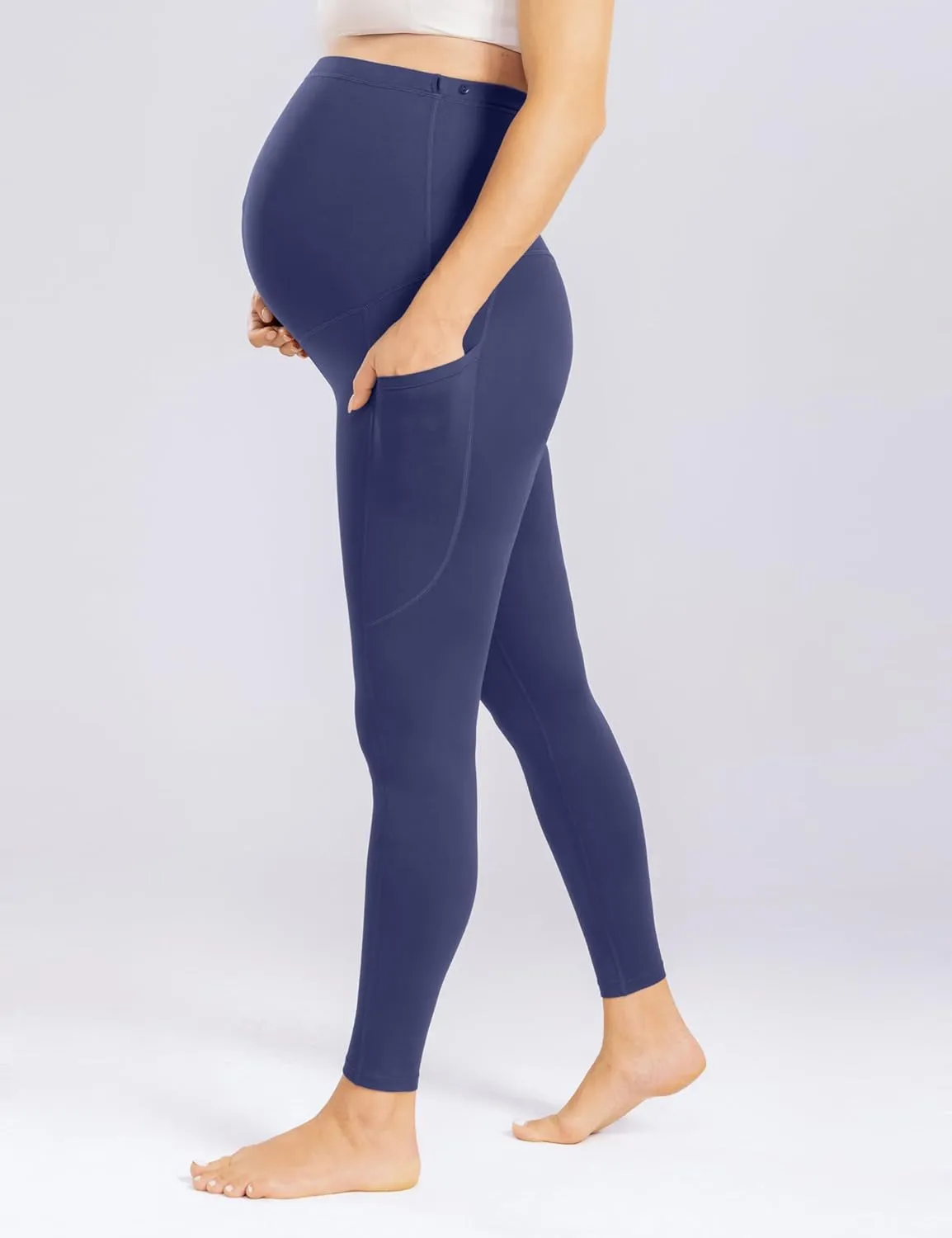 Enerful Womens Maternity Leggings with Pockets Workout Legging Pants Buttery Soft Pregnancy Active Wear Yoga Tights