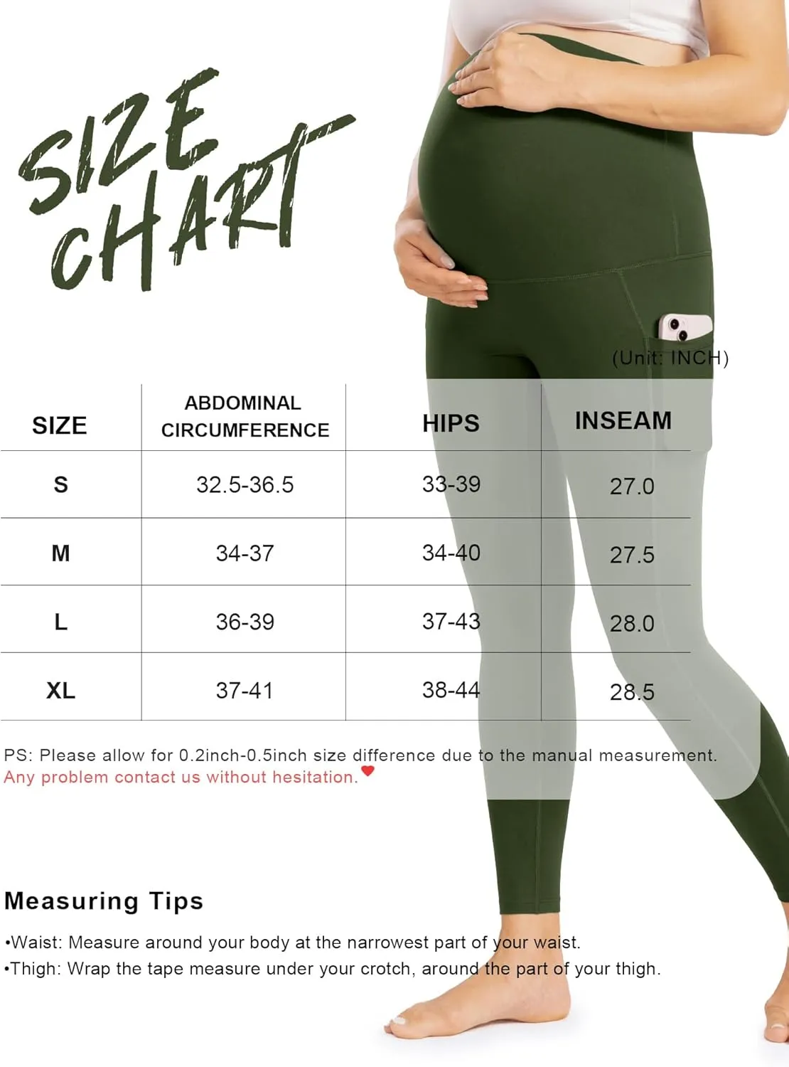 Enerful Womens Maternity Leggings with Pockets Workout Legging Pants Buttery Soft Pregnancy Active Wear Yoga Tights