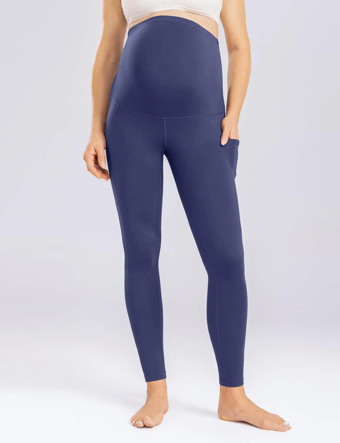 Enerful Womens Maternity Leggings with Pockets Workout Legging Pants Buttery Soft Pregnancy Active Wear Yoga Tights
