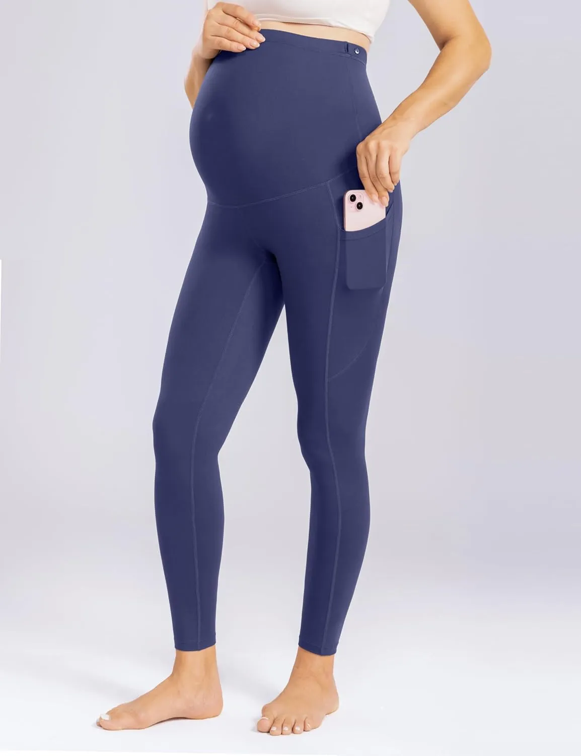 Enerful Womens Maternity Leggings with Pockets Workout Legging Pants Buttery Soft Pregnancy Active Wear Yoga Tights