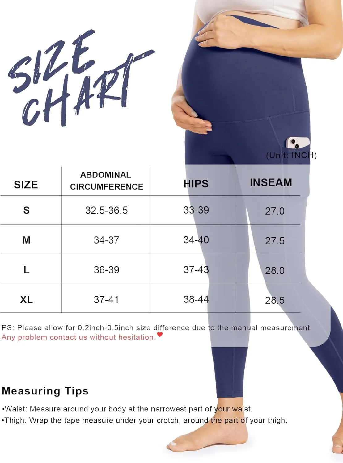 Enerful Womens Maternity Leggings with Pockets Workout Legging Pants Buttery Soft Pregnancy Active Wear Yoga Tights