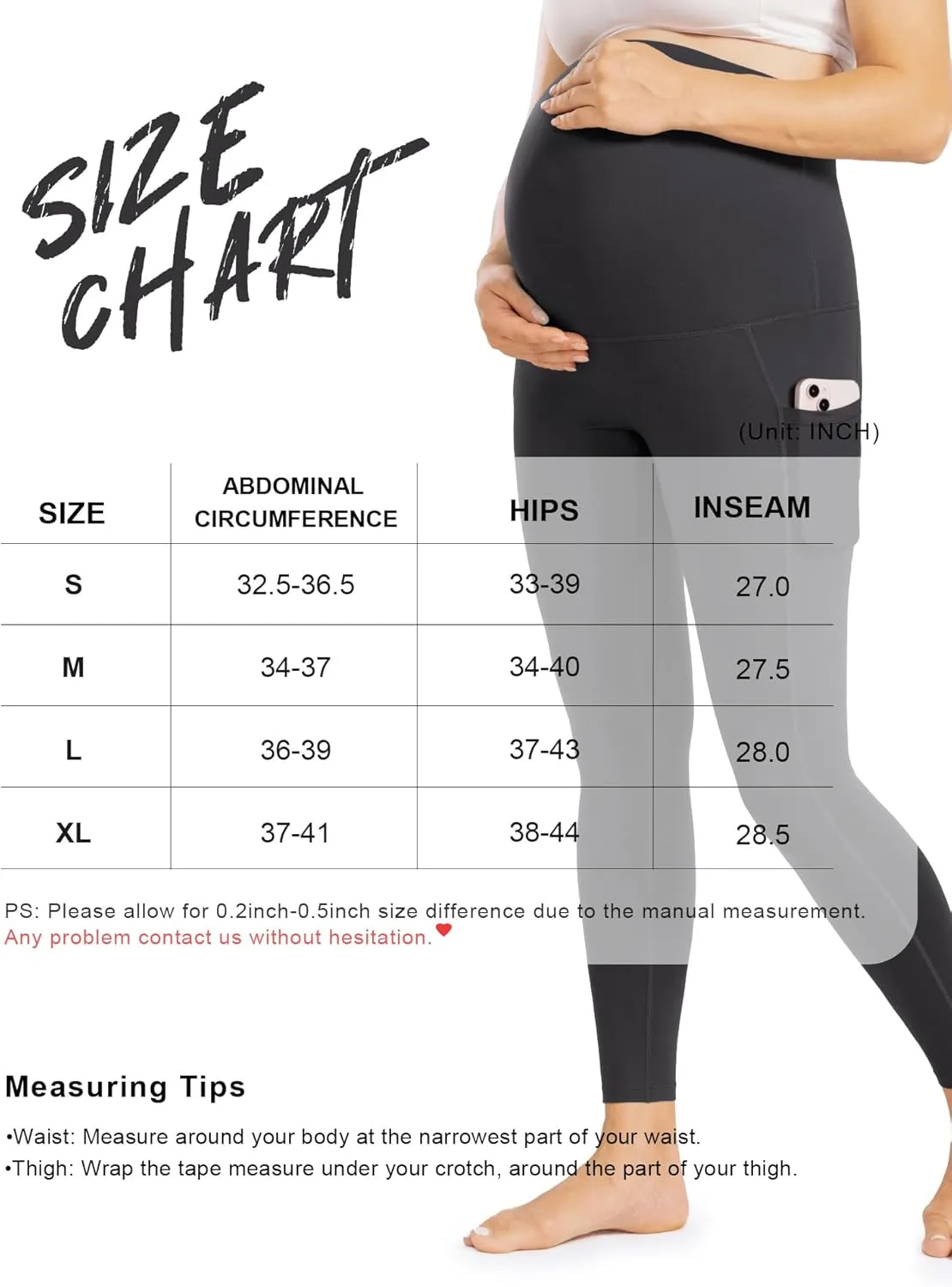 Enerful Womens Maternity Leggings with Pockets Workout Legging Pants Buttery Soft Pregnancy Active Wear Yoga Tights