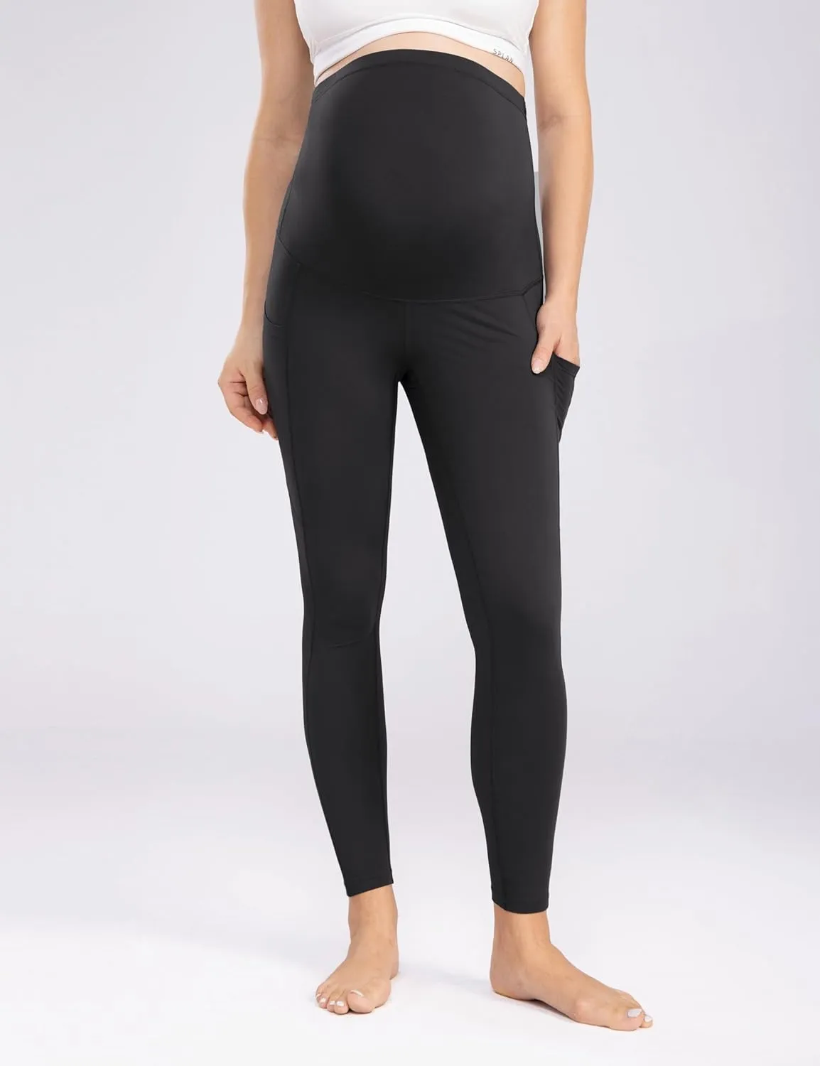 Enerful Womens Maternity Leggings with Pockets Workout Legging Pants Buttery Soft Pregnancy Active Wear Yoga Tights