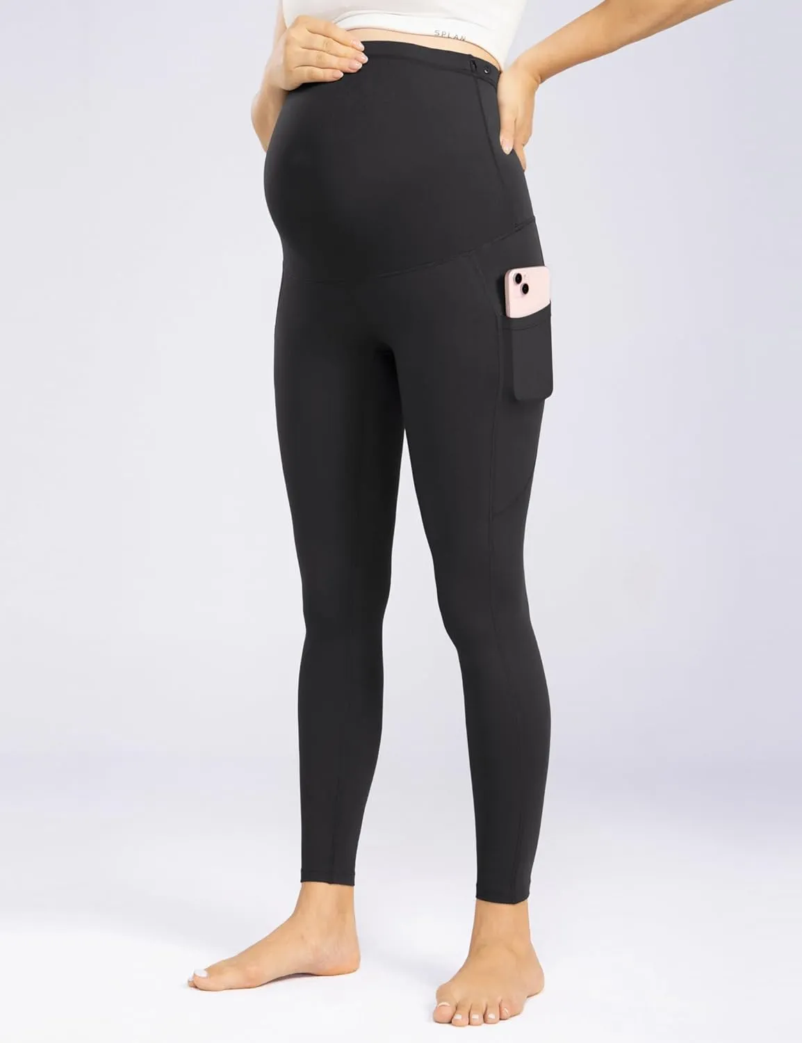 Enerful Womens Maternity Leggings with Pockets Workout Legging Pants Buttery Soft Pregnancy Active Wear Yoga Tights