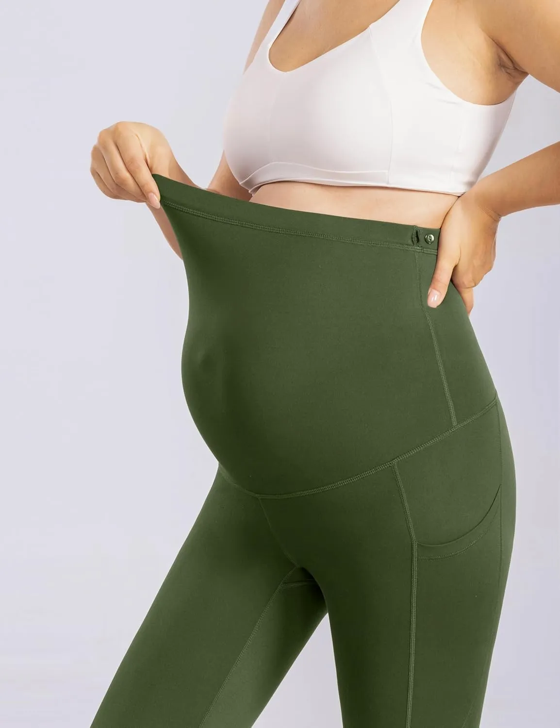 Enerful Womens Maternity Leggings with Pockets Workout Legging Pants Buttery Soft Pregnancy Active Wear Yoga Tights