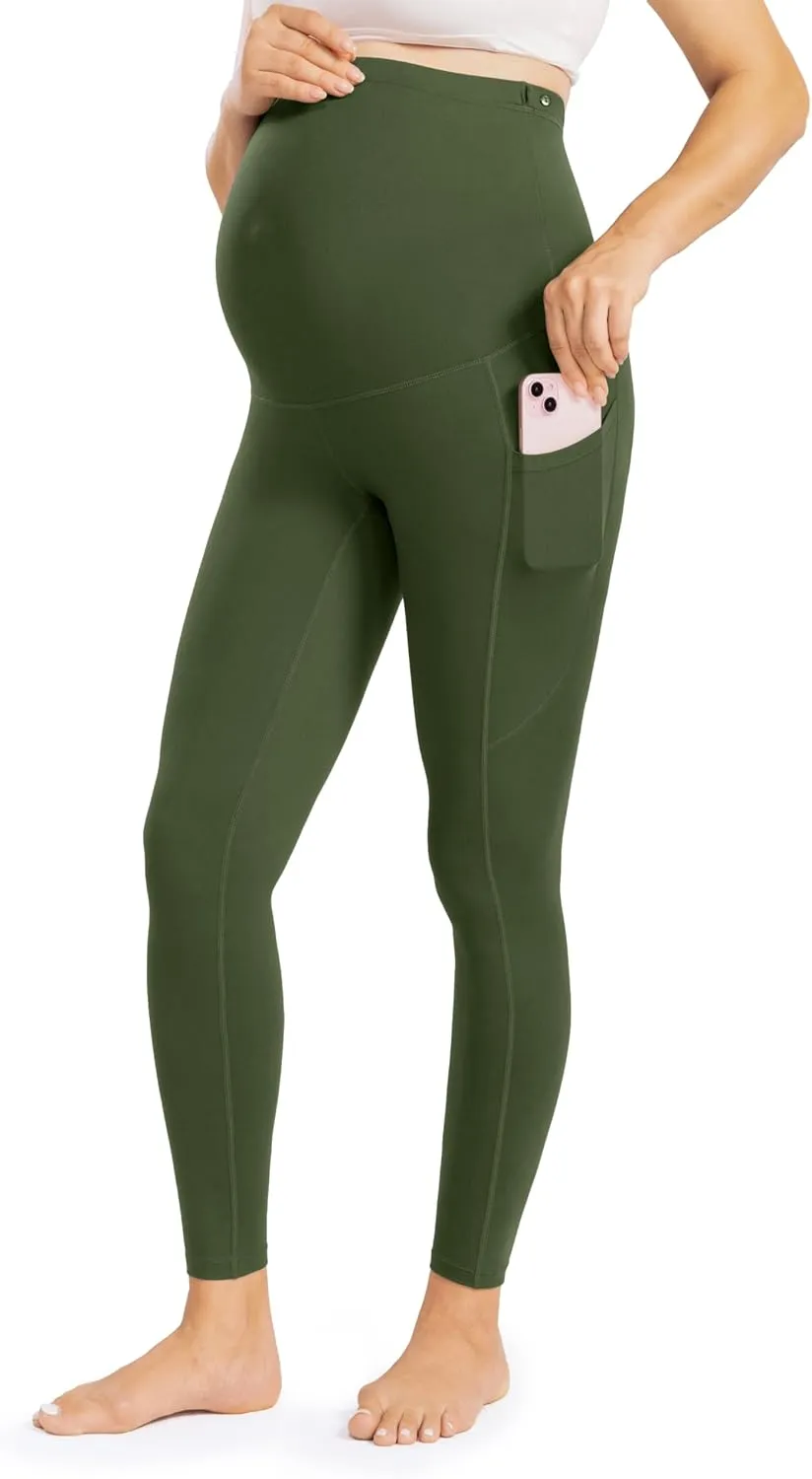 Enerful Womens Maternity Leggings with Pockets Workout Legging Pants Buttery Soft Pregnancy Active Wear Yoga Tights