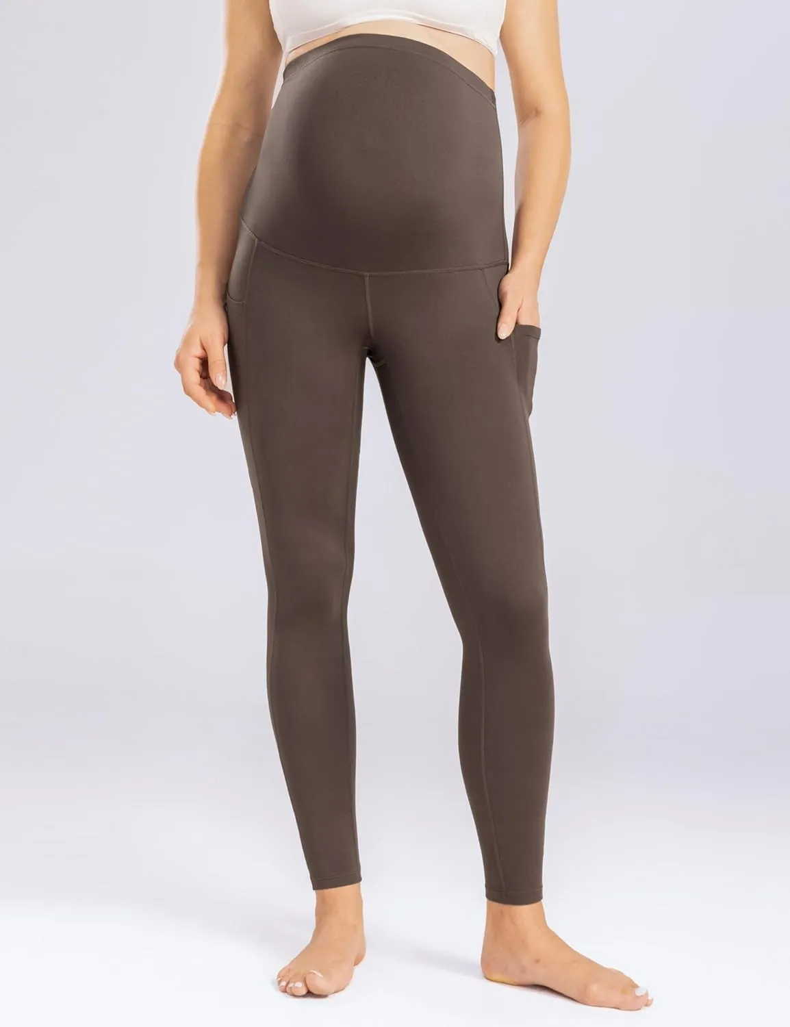 Enerful Womens Maternity Leggings with Pockets Workout Legging Pants Buttery Soft Pregnancy Active Wear Yoga Tights