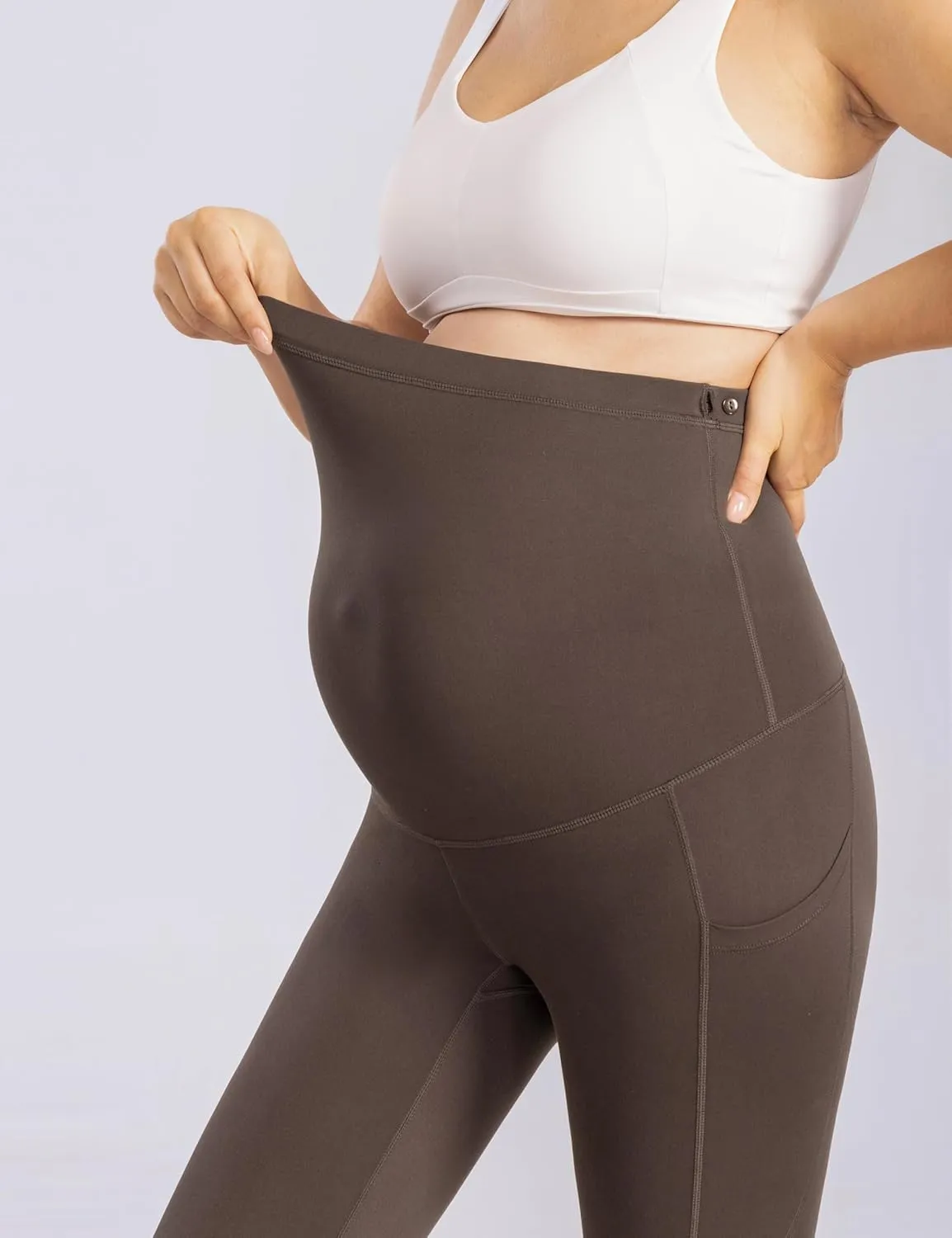 Enerful Womens Maternity Leggings with Pockets Workout Legging Pants Buttery Soft Pregnancy Active Wear Yoga Tights