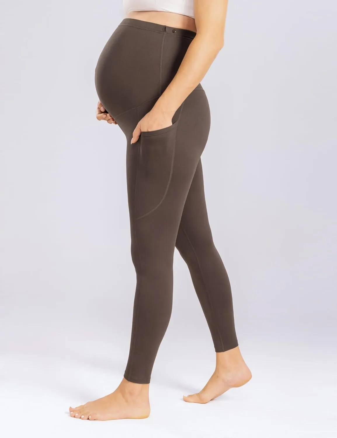 Enerful Womens Maternity Leggings with Pockets Workout Legging Pants Buttery Soft Pregnancy Active Wear Yoga Tights