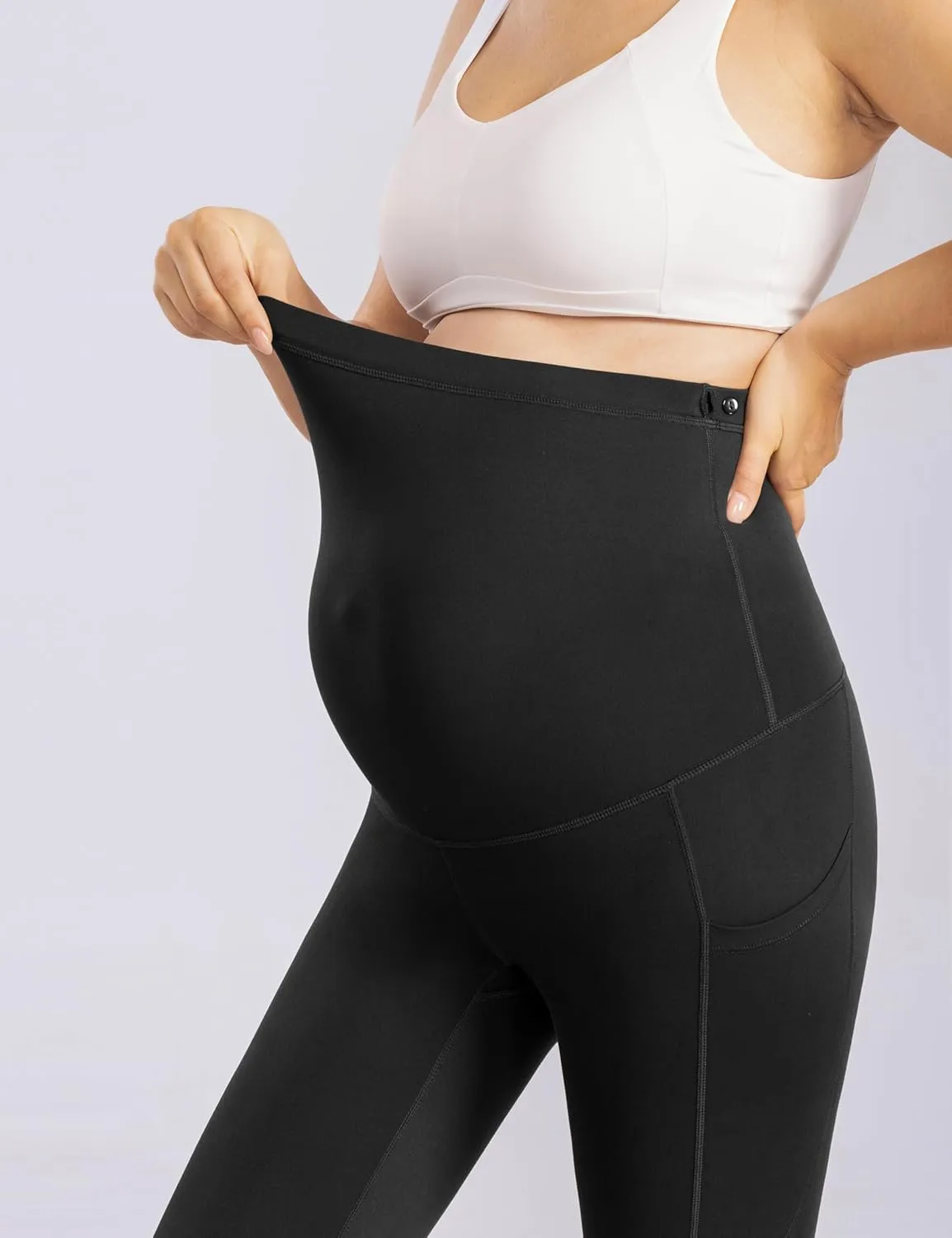 Enerful Womens Maternity Leggings with Pockets Workout Legging Pants Buttery Soft Pregnancy Active Wear Yoga Tights