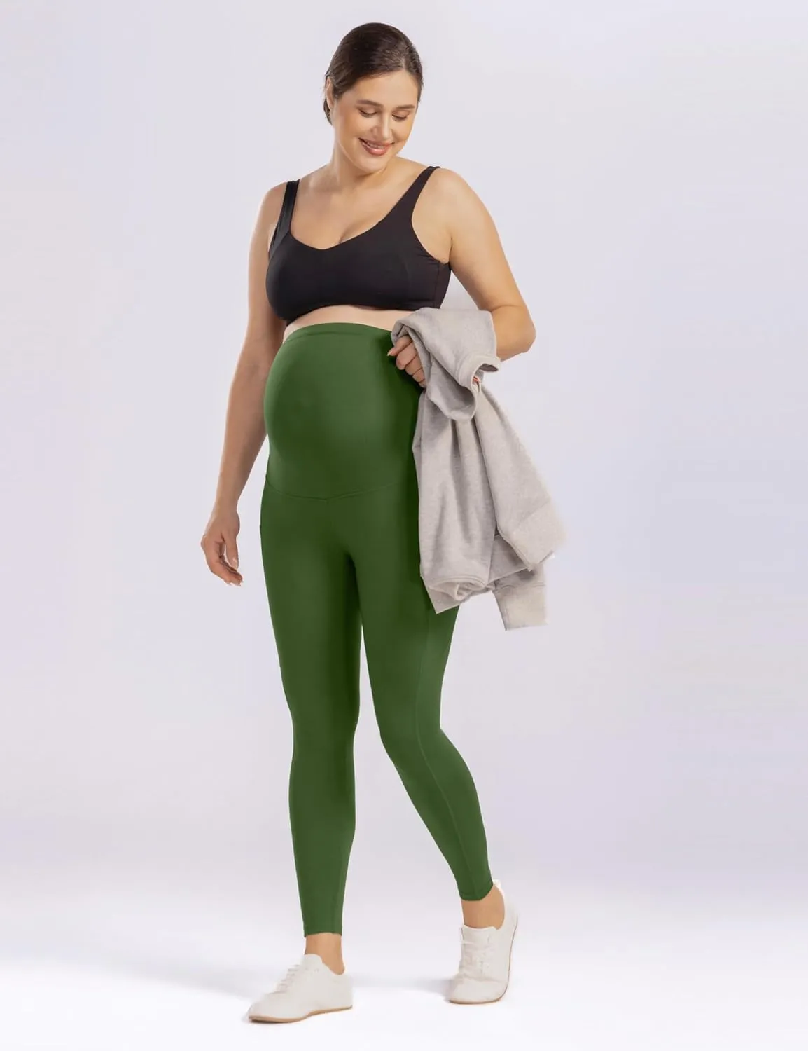 Enerful Womens Maternity Leggings with Pockets Workout Legging Pants Buttery Soft Pregnancy Active Wear Yoga Tights