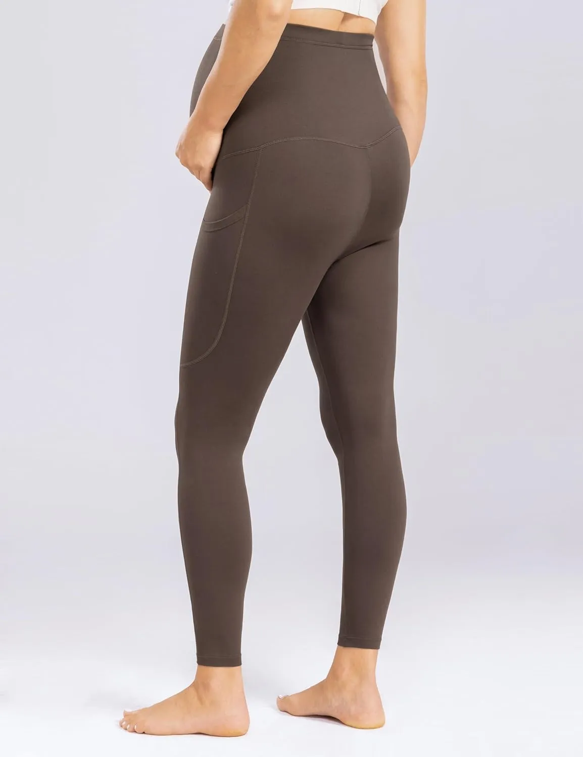 Enerful Womens Maternity Leggings with Pockets Workout Legging Pants Buttery Soft Pregnancy Active Wear Yoga Tights