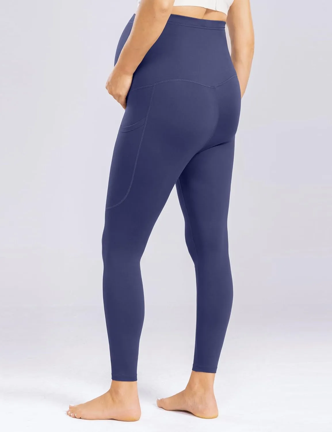 Enerful Womens Maternity Leggings with Pockets Workout Legging Pants Buttery Soft Pregnancy Active Wear Yoga Tights