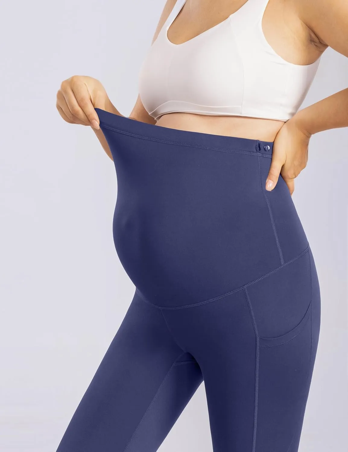 Enerful Womens Maternity Leggings with Pockets Workout Legging Pants Buttery Soft Pregnancy Active Wear Yoga Tights