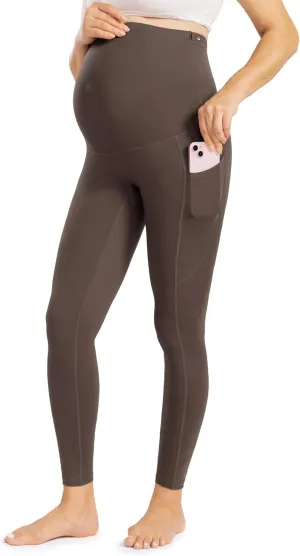 Enerful Womens Maternity Leggings with Pockets Workout Legging Pants Buttery Soft Pregnancy Active Wear Yoga Tights