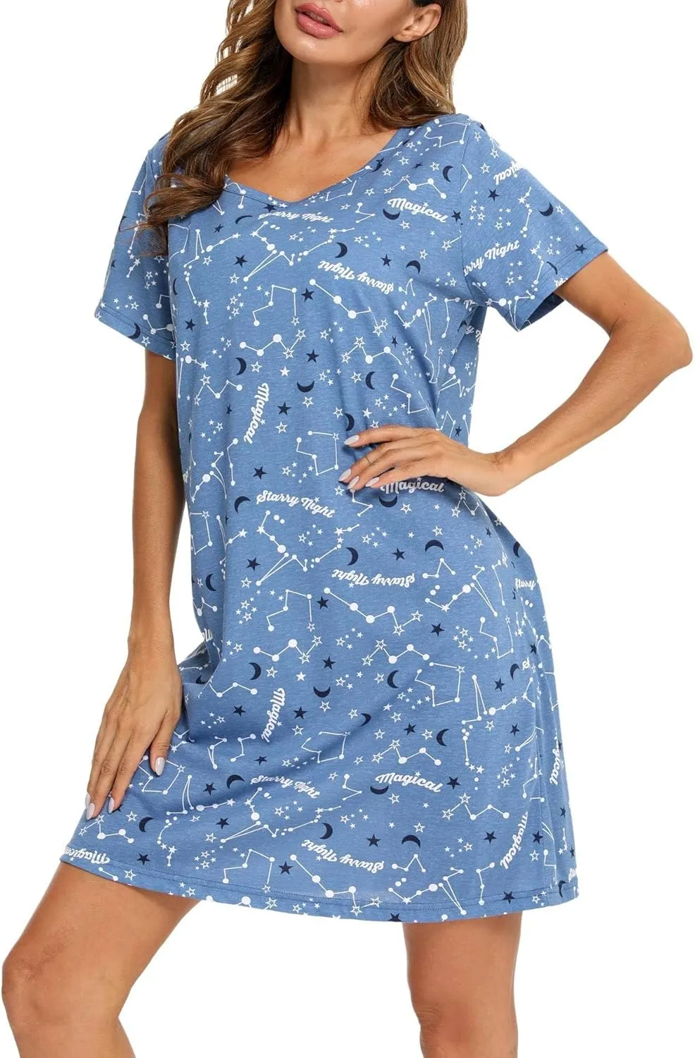 ENJOYNIGHT Womens Nightgowns Cotton Sleepwear Plus Size Sleep Shirt Short Sleeve Nightshirt Print Sleepshirt