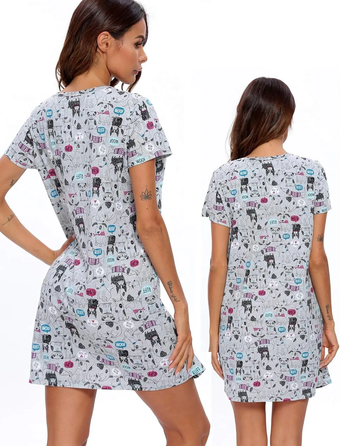 ENJOYNIGHT Womens Nightgowns Cotton Sleepwear Plus Size Sleep Shirt Short Sleeve Nightshirt Print Sleepshirt