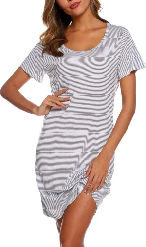ENJOYNIGHT Womens Nightgowns Cotton Sleepwear Plus Size Sleep Shirt Short Sleeve Nightshirt Print Sleepshirt