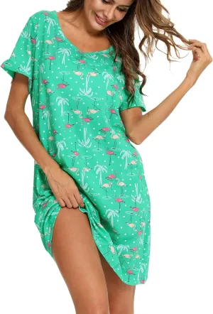 ENJOYNIGHT Womens Nightgowns Cotton Sleepwear Plus Size Sleep Shirt Short Sleeve Nightshirt Print Sleepshirt