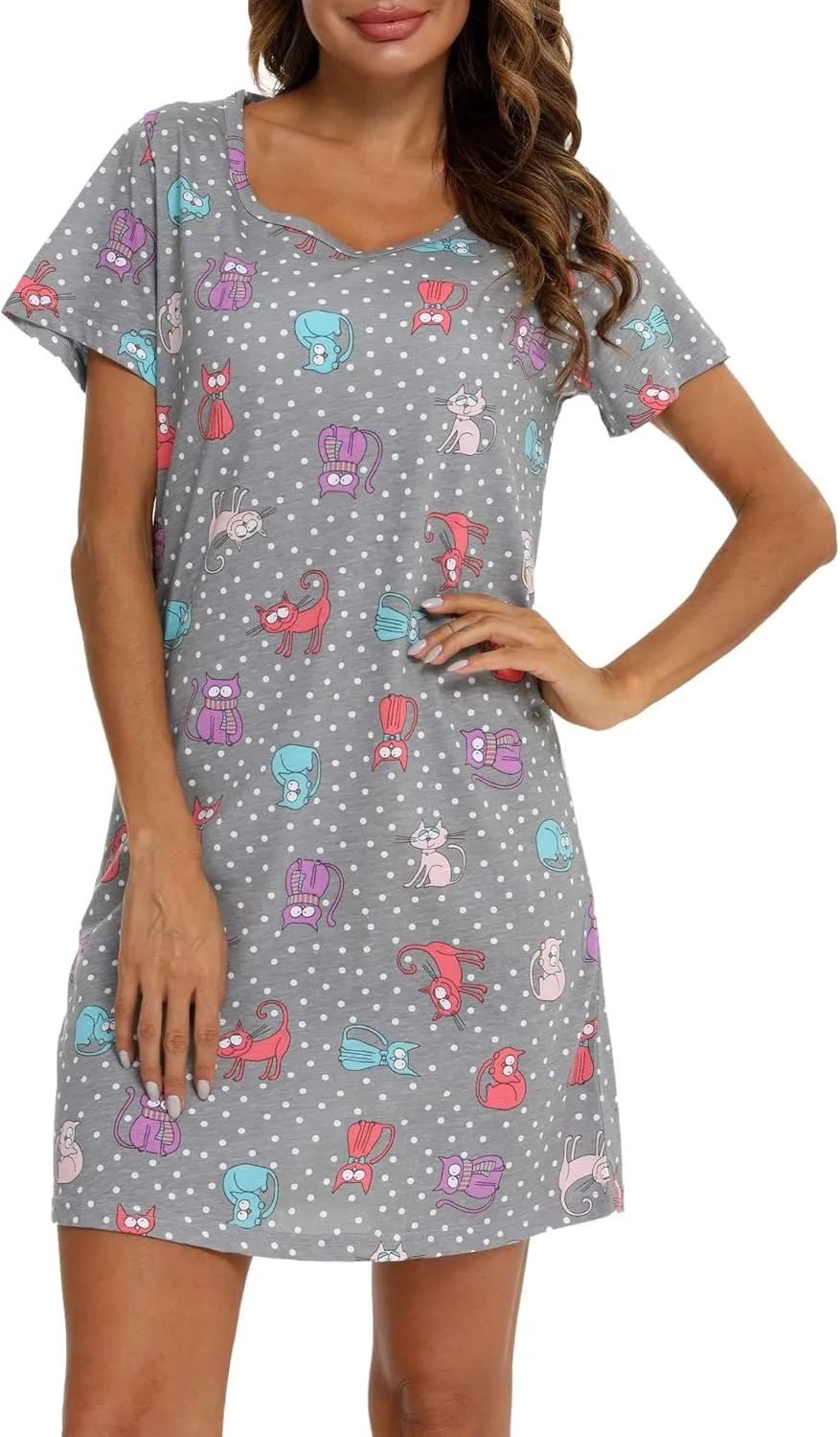 ENJOYNIGHT Womens Nightgowns Cotton Sleepwear Plus Size Sleep Shirt Short Sleeve Nightshirt Print Sleepshirt