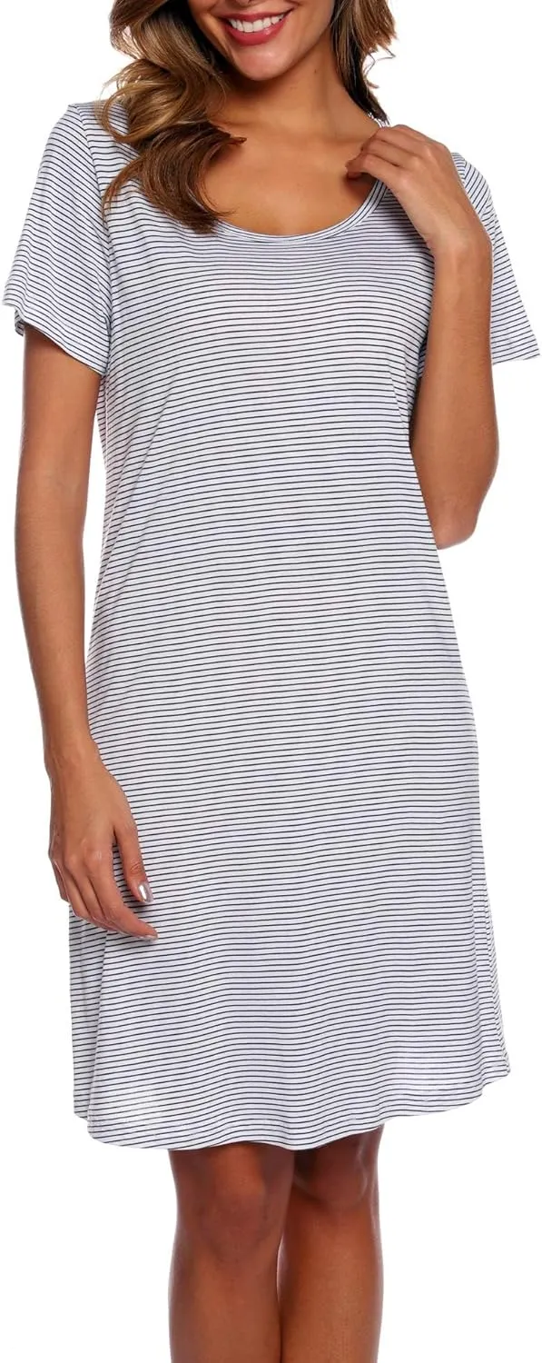 ENJOYNIGHT Womens Nightgowns Cotton Sleepwear Plus Size Sleep Shirt Short Sleeve Nightshirt Print Sleepshirt